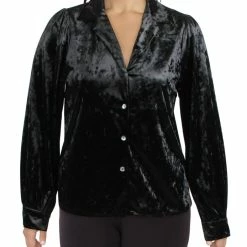 Karen Kane Womens Velvet V-Neck Button-Down Top
