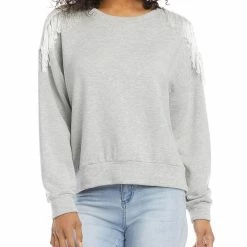 Karen Kane Womens Crewneck Fringe Sweatshirt
