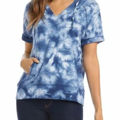 Karen Kane Womens Tie Dye Short Sleeve Hoodie