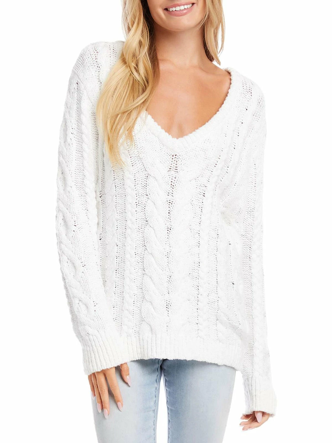 Karen Kane Womens Cable Knt V-Neck Pullover Sweater 3 Karen Kane Womens Cable Knt V-Neck Pullover Sweater