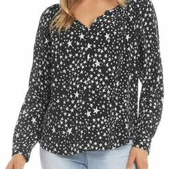 Karen Kane Star Womens Printed V Neck Peasant Top