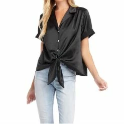 Karen Kane women Roll Sleeve Tie Top in Black