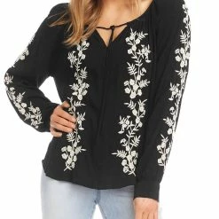 Karen Kane Womens Tie Neck Embroidered Peasant Top
