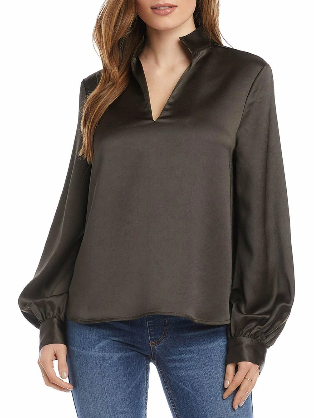 Karen Kane Womens Satin Mandarin Collar Blouse 3 Karen Kane Womens Satin Mandarin Collar Blouse