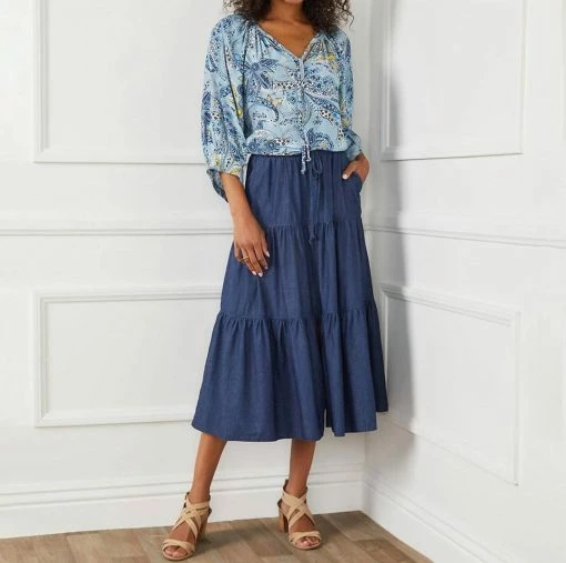 Karen Kane women Tiered Midi Skirt in Denim Blue -Cheap Karen Kane Store 3ddaf9a6636f48b3844fe5e1558d2368 cb1d2d2c 1dd6 4610 9a80 50719f1f81c2 1080x