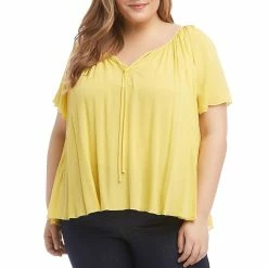 Karen Kane Plus Santorini Womens Tie Neck Flutter Sleeve Pullover Top