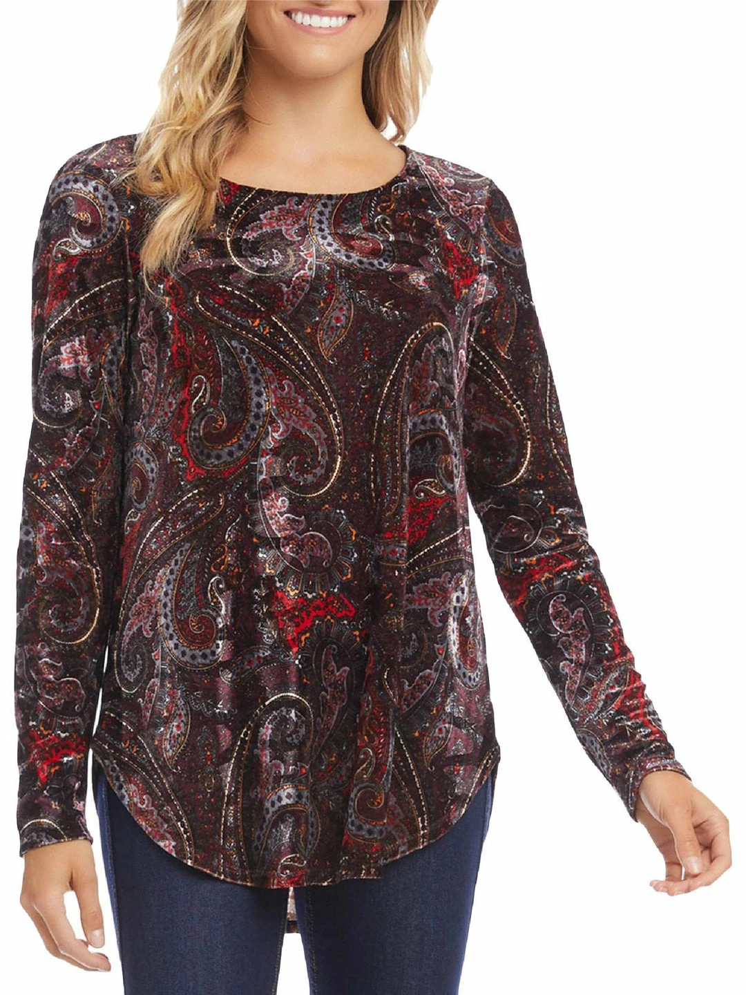 Karen Kane Womens Velvet Printed Pullover Top 3 Karen Kane Womens Velvet Printed Pullover Top