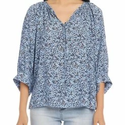 Karen Kane Womens Blouson Split Neck Blouse
