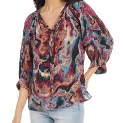 Karen Kane Womens Tie Neck Blouson Sleeve Pullover Top
