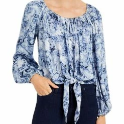 Karen Kane Womens Tie-Dye Tie Front Peasant Top