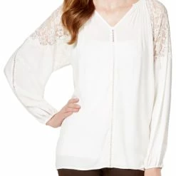 Karen Kane Womens Eyelash Lace-Trim Blouse