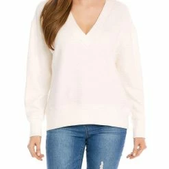 Karen Kane Womens Ribbed V Neck Pullover Sweater