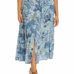 Karen Kane Plus On Holiday Womens Paisley Tiered Midi Skirt