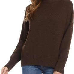 Karen Kane Womens Ribbed Trim Pullover Mock Turtleneck Sweater