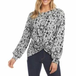 Karen Kane Womens Animal Print Twist Front Pullover Top