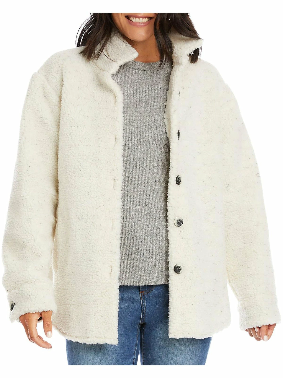 Karen Kane Womens Faux Sherpa Lightweight Shirt Jacket 3 Karen Kane Womens Faux Sherpa Lightweight Shirt Jacket