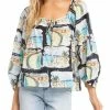 Karen Kane On Holiday Womens Printed Puff Sleeves Peasant Top