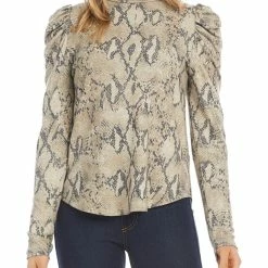 Karen Kane Womens Knit Puff Sleeve Turtleneck Top