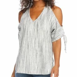 women Karen Kane Cold-Shoulder Tie Sleeve Linen Top