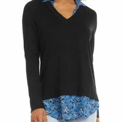 Karen Kane Womens Collared Layered Pullover Sweater