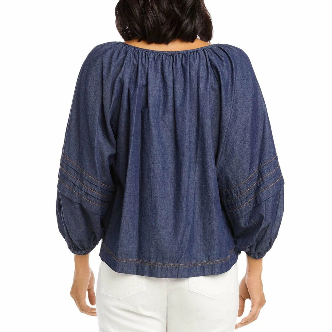 Karen Kane Womens Contrast Stitch Denim Peasant Top 4 Karen Kane Womens Contrast Stitch Denim Peasant Top - Image 2