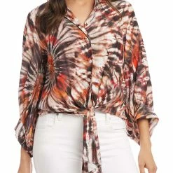 Karen Kane Womens Tie Front Printed Blouse