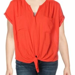 Karen Kane Womens Knot-Front V-Neck T-Shirt