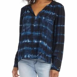 Karen Kane Womens Tie Dye Split Neck Pullover Top