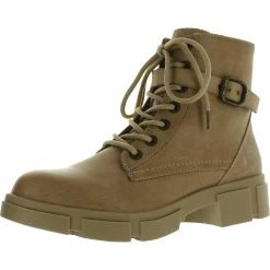 Blowfish Marsh Womens Leather Block Heel Combat & Lace-up Boots