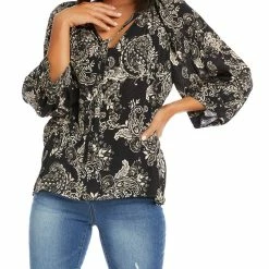 Karen Kane Womens Tie Neck Blouson Sleeve Blouse