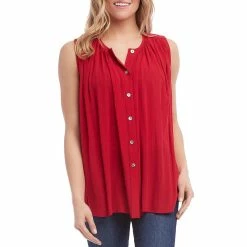 Karen Kane Womens Ruched Sleeveless Button-Down Top