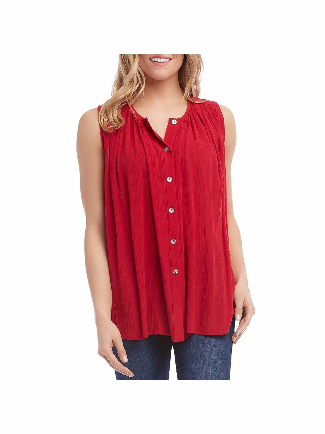 Karen Kane Womens Ruched Sleeveless Button-Down Top 3 Karen Kane Womens Ruched Sleeveless Button-Down Top