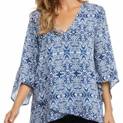 Karen Kane Womens Printed Hi-Low Blouse