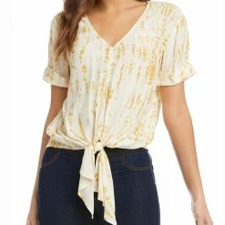 Karen Kane Womens Front Tie Short Sleeve Top