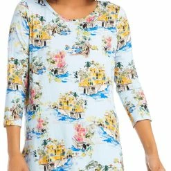 Karen Kane Womens Printed 3/4 Sleeve T-Shirt