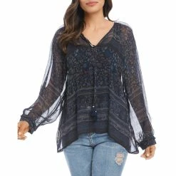 Karen Kane Womens Printed Sheer Peasant Top