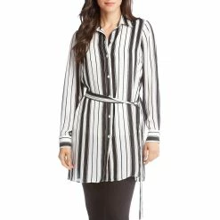 Karen Kane Womens Striped Button Down Tunic Top